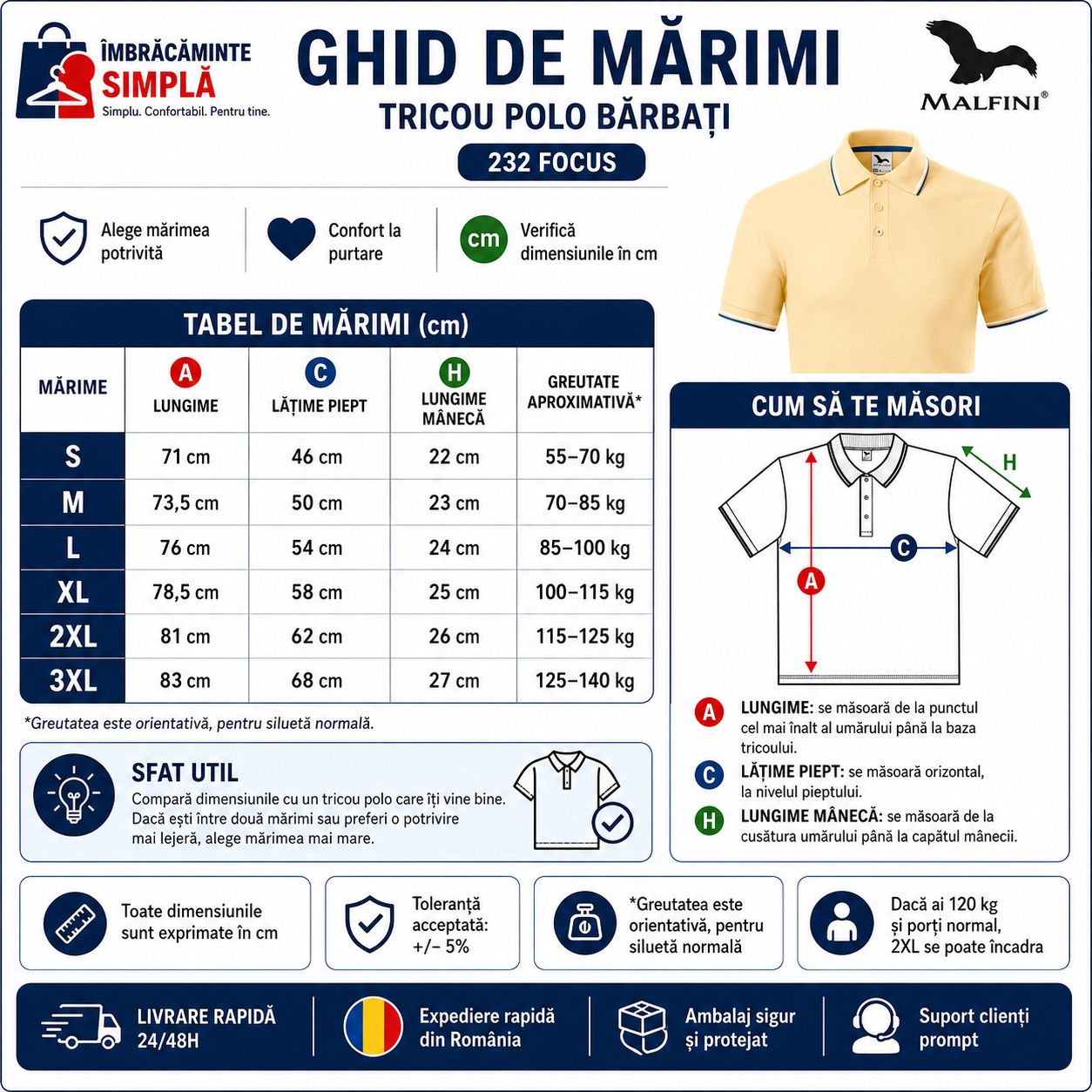 Tricou polo bărbați Malfini Premium Focus 232 disponibil în 14 culori și nuanțe versatile